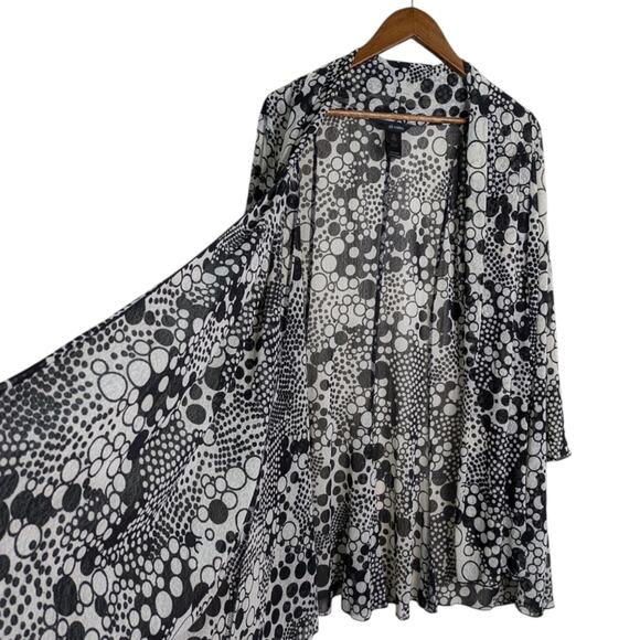 Ali Miles Sheer Mesh Polka Dot Cardigan 1X Black Open Front Draped Lagenlook - Picture 6 of 11